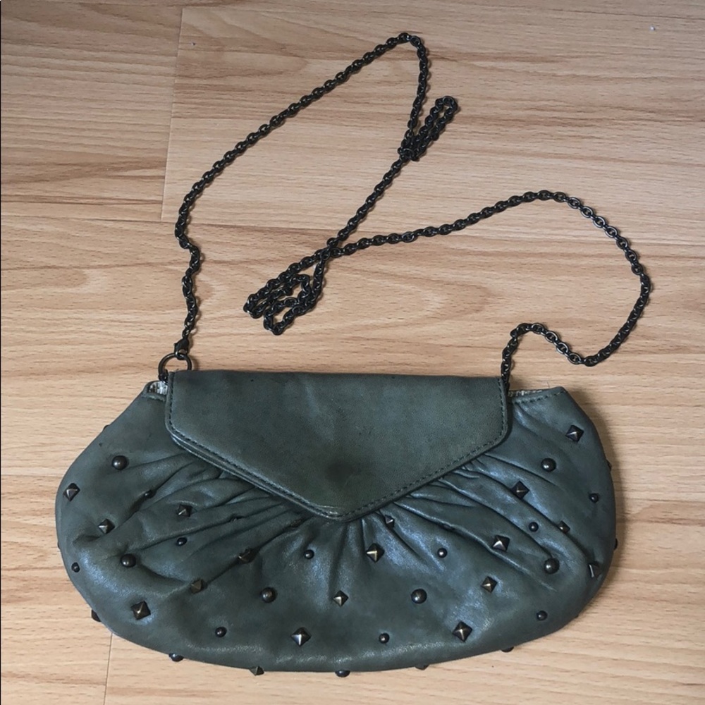 Lauren Merkin leather olive Diana Bubble Clutch
